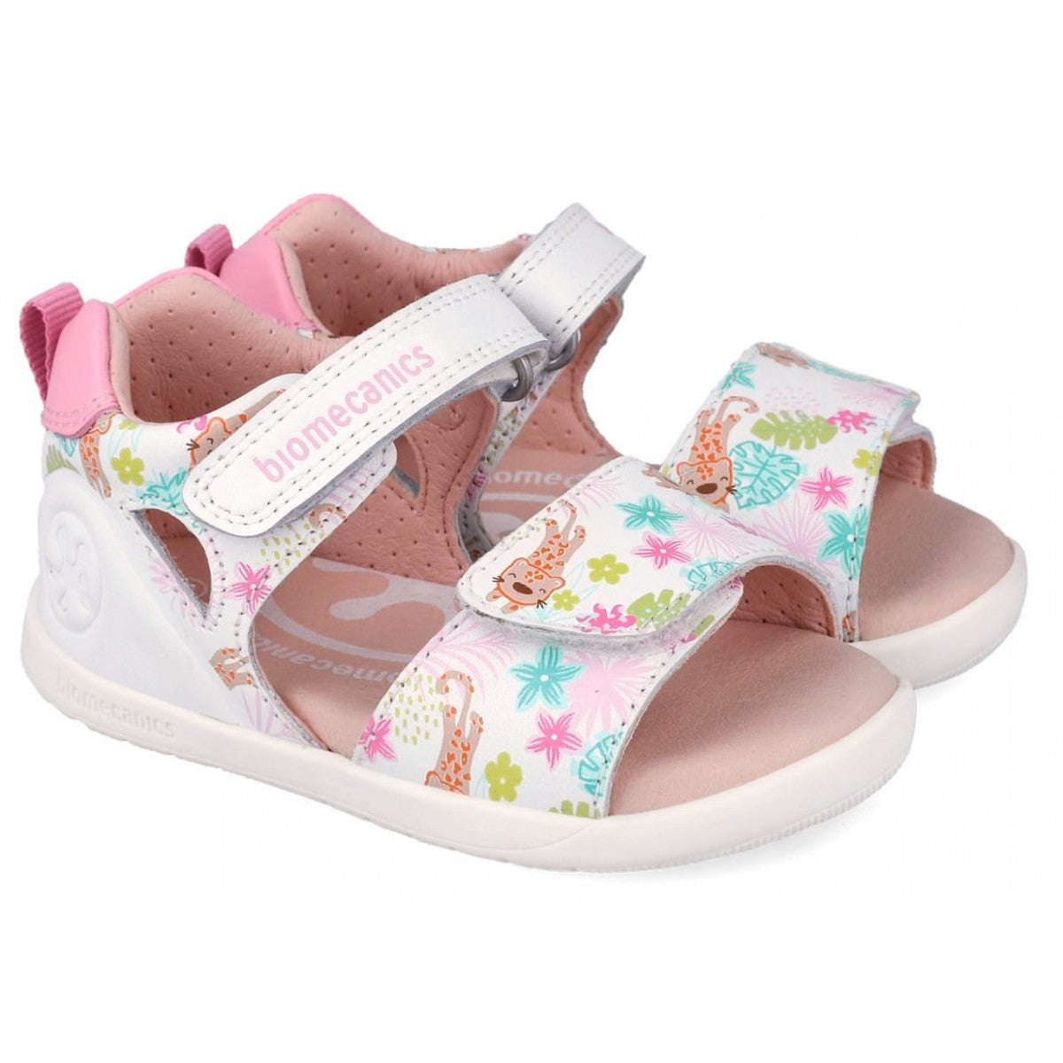 Biomecanics sandale fete Barefoot Primii Pasi cu varf deschis 19-26 Napa Blanco cu leopard