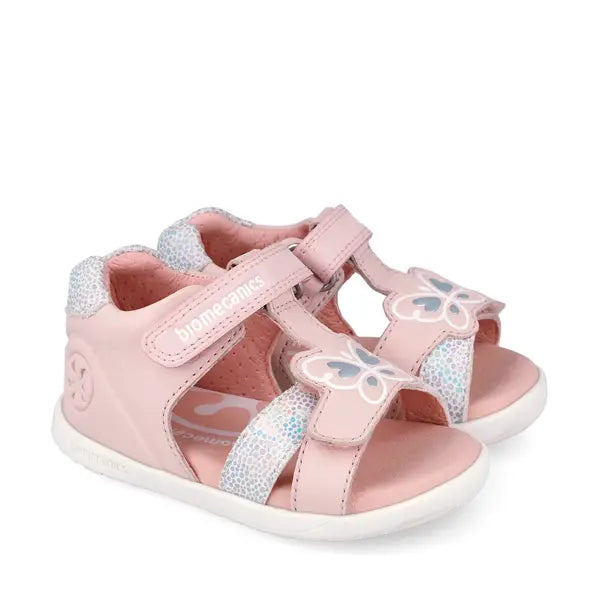 Biomecanics sandale fete Barefoot Primii Pasi cu varf deschis 19-26 Savage Cotton cu fluturas