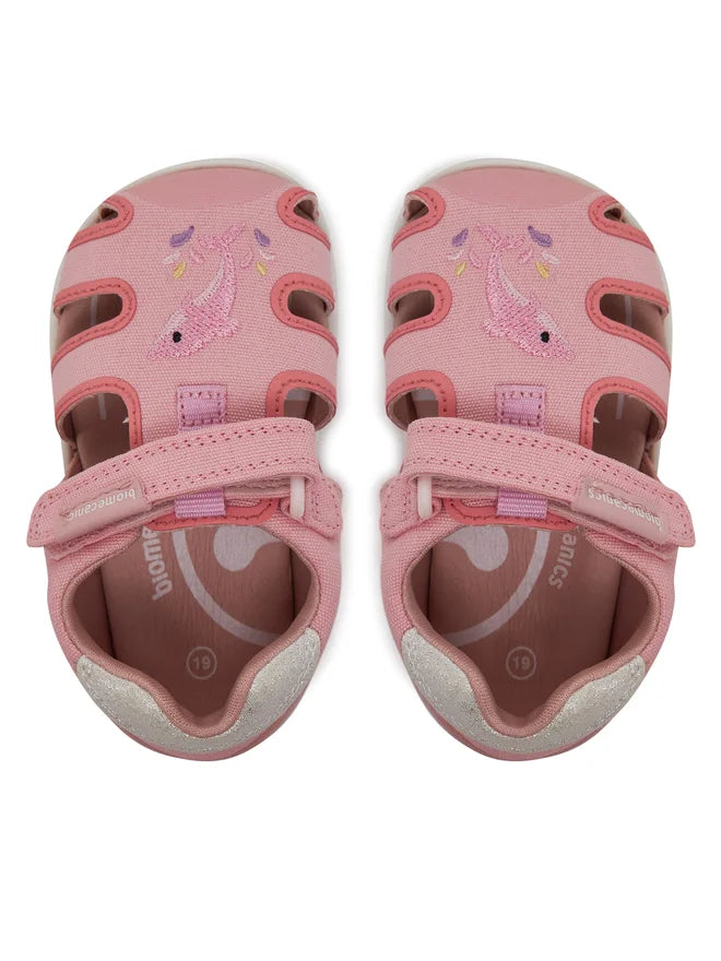 Biomecanics sandale fete din panza 18-24 Pique Rosa cu delfin