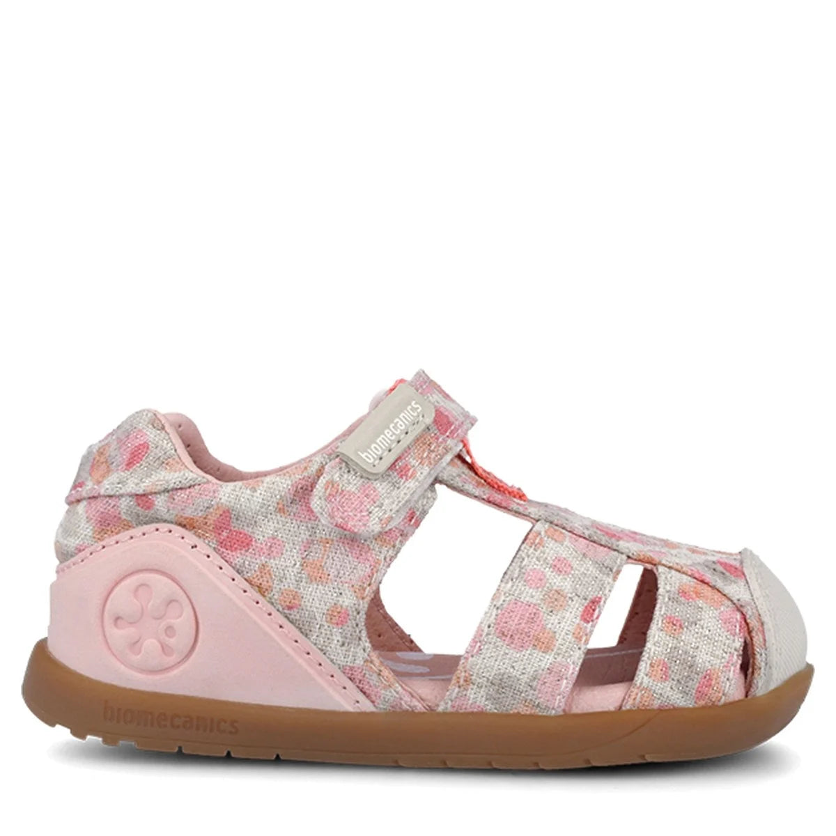Biomecanics sandale fete din panza BAREFOOT 19-26 Lurex Beige cu buline
