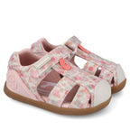 Biomecanics sandale fete din panza BAREFOOT 19-26 Lurex Beige cu buline