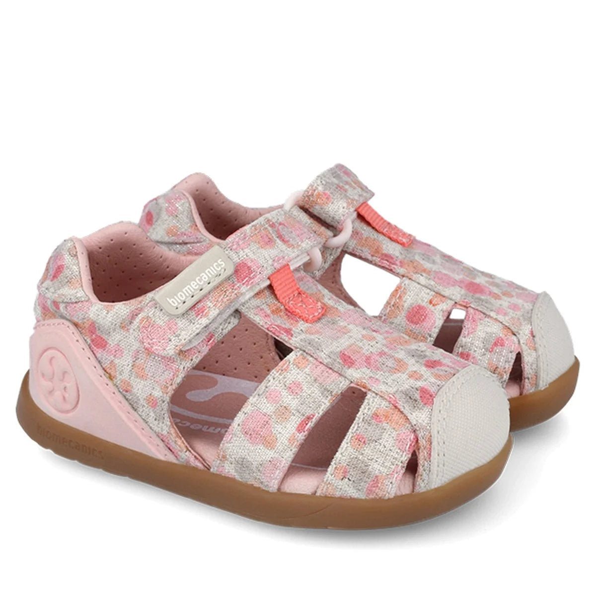 Biomecanics sandale fete din panza BAREFOOT 19-26 Lurex Beige cu buline