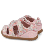 Biomecanics sandale fete din panza BAREFOOT 19-26 Lurex Beige cu buline