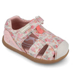 Biomecanics sandale fete din panza BAREFOOT 19-26 Lurex Beige cu buline