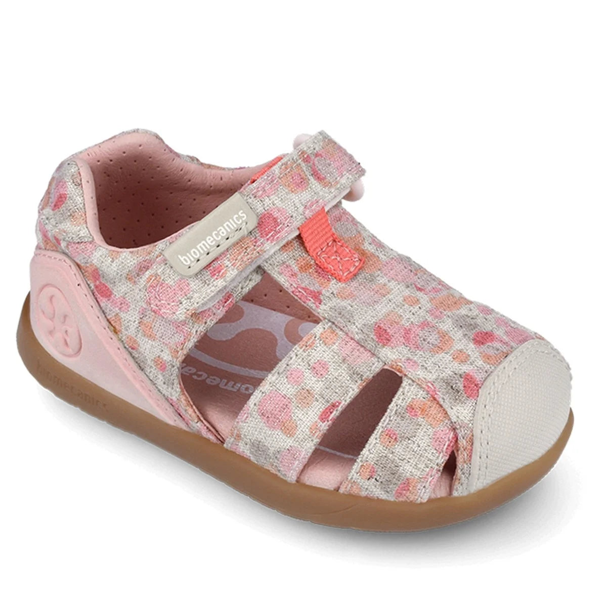 Biomecanics sandale fete din panza BAREFOOT 19-26 Lurex Beige cu buline