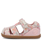Biomecanics sandale fete din panza BAREFOOT 19-26 Lurex Beige cu buline