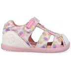 Biomecanics sandale fete din panza BAREFOOT 19-26 Lurex Blanco cu buline