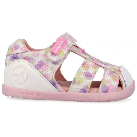 Biomecanics sandale fete din panza BAREFOOT 19-26 Lurex Blanco cu buline