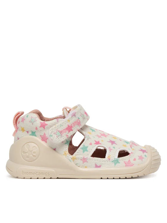 Biomecanics sandale fete Barefoot din panza canvas 18-24 Lurex Blanco cu stelute