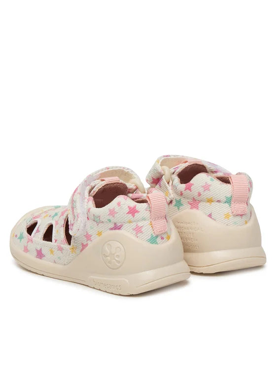 Biomecanics sandale fete Barefoot din panza canvas 18-24 Lurex Blanco cu stelute
