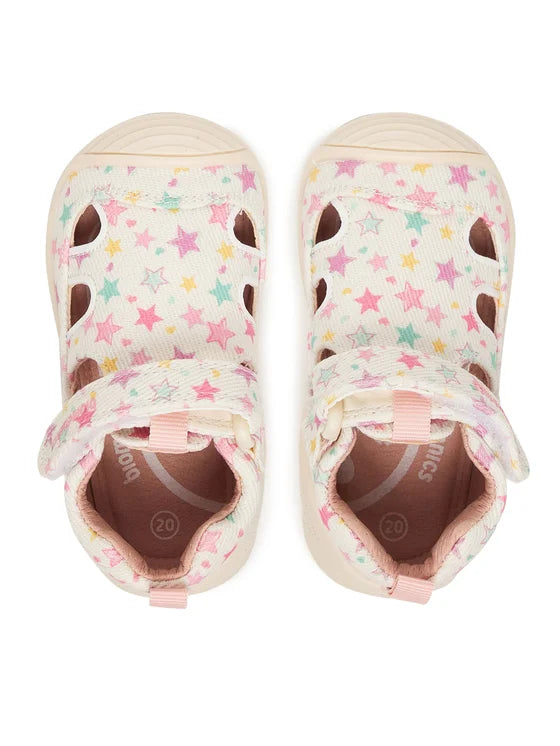 Biomecanics sandale fete Barefoot din panza canvas 18-24 Lurex Blanco cu stelute
