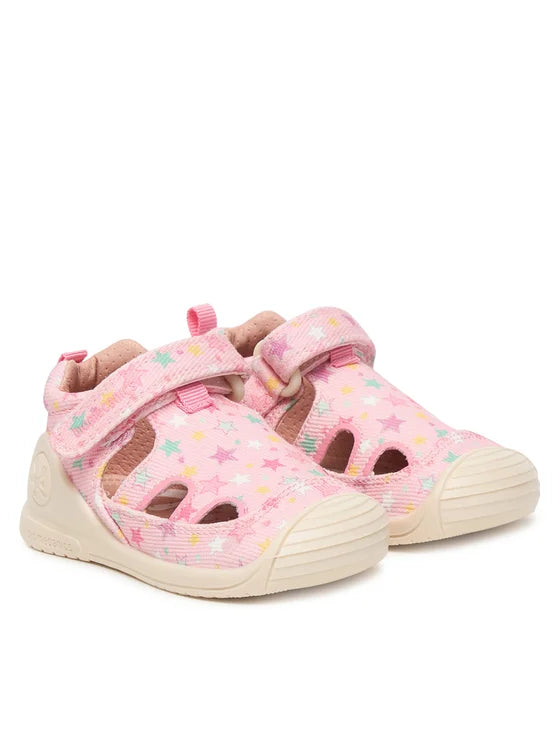 Biomecanics sandale fete din panza canvas 18-24 Lurex Rosa cu stelute