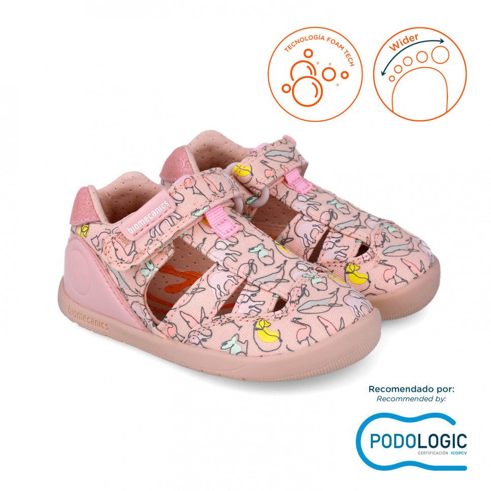 Biomecanics sandale fete din panza Primii Pasi 19-22 Pique Rosa