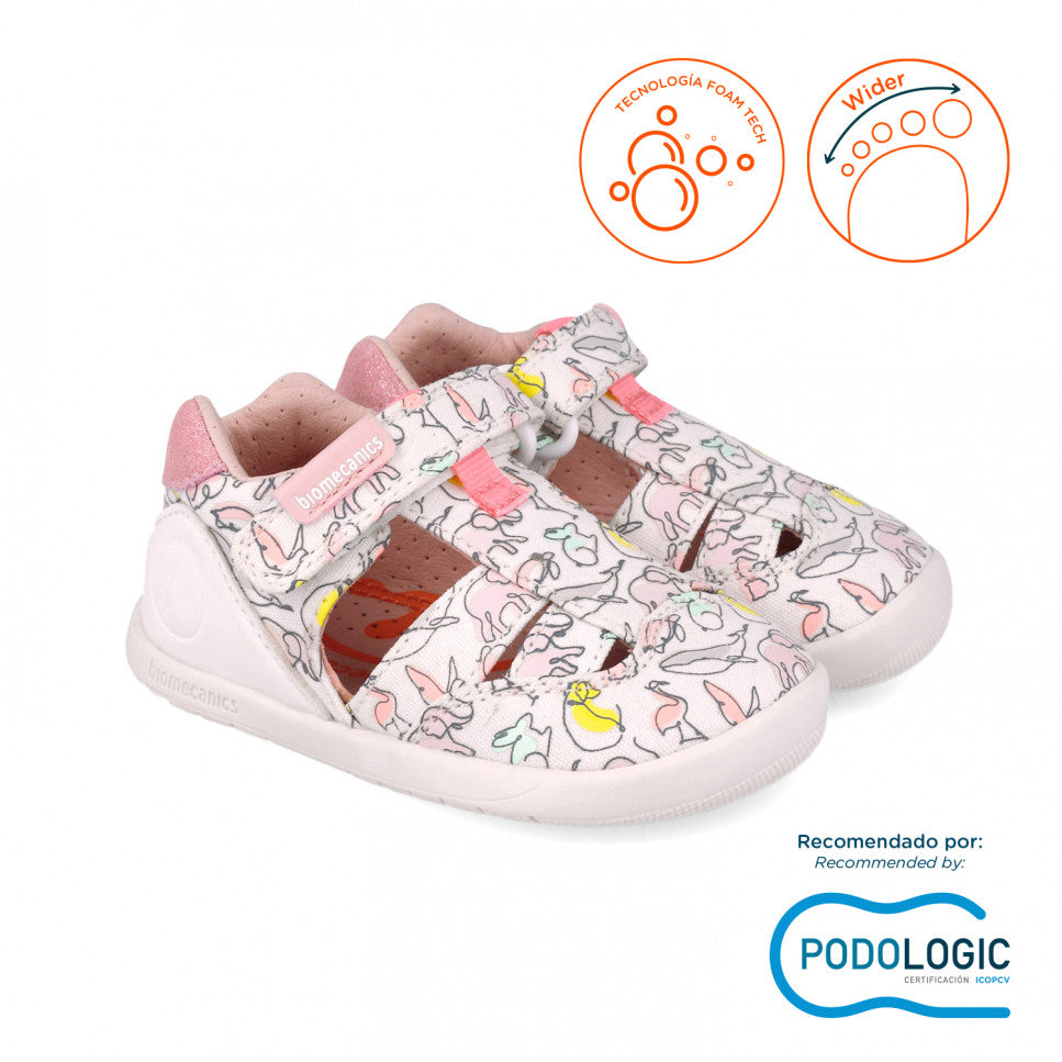 Biomecanics sandale fete din panza Primii Pasi 19-23 Pique Blanco Imagine principală a produsului