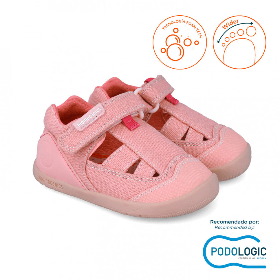 Biomecanics sandale fete din panza Primii Pasi 19-23 Pique Rose