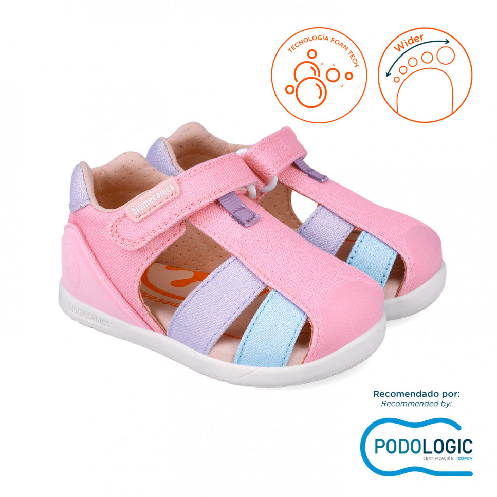 Biomecanics sandale fete din panza Primii Pasi 19-24 Lurex Lila