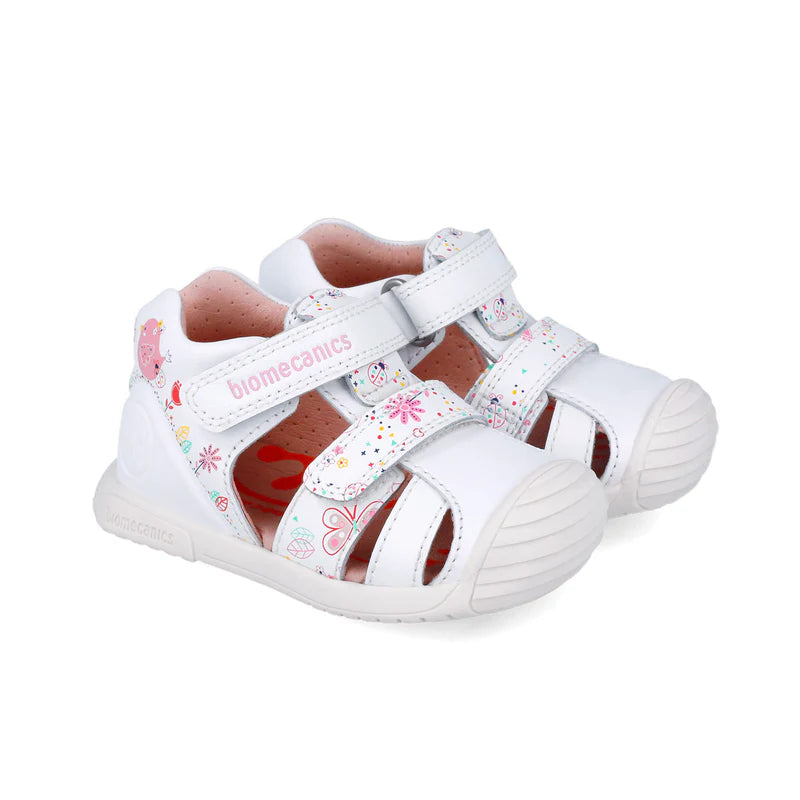 Biomecanics sandale fete Primii pasi 18-24 Napa Blanco cu floricele