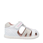 Biomecanics sandale fete Barefoot Primii Pasi cu varf protejat 19-26 Napa Blanco cu catel