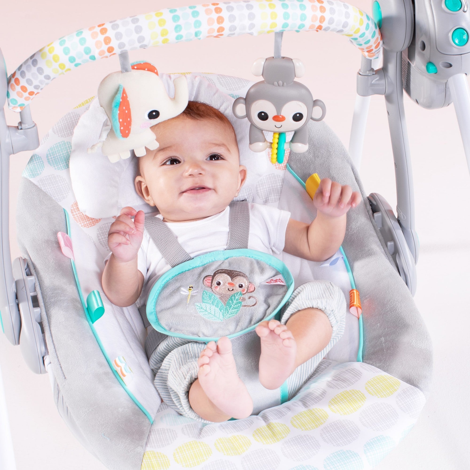Bright Starts leagan portabil 0-9 kg Whimsical Wild 11