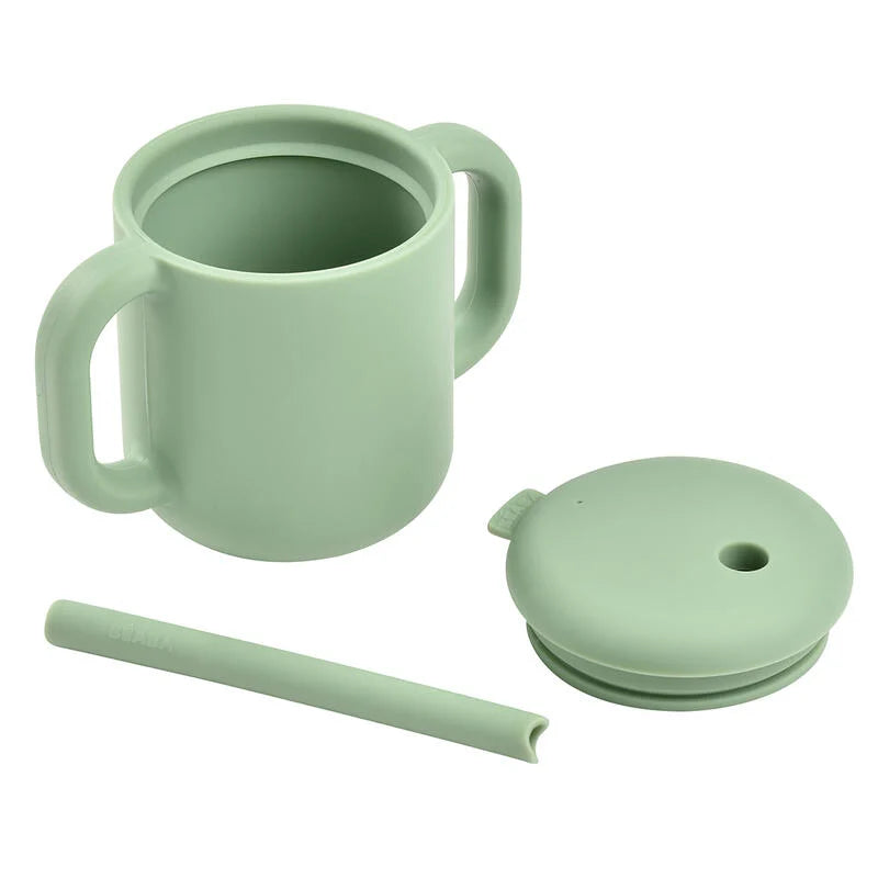 Beaba cana de antrenament cu pai din silicon 8m+ Sage Green