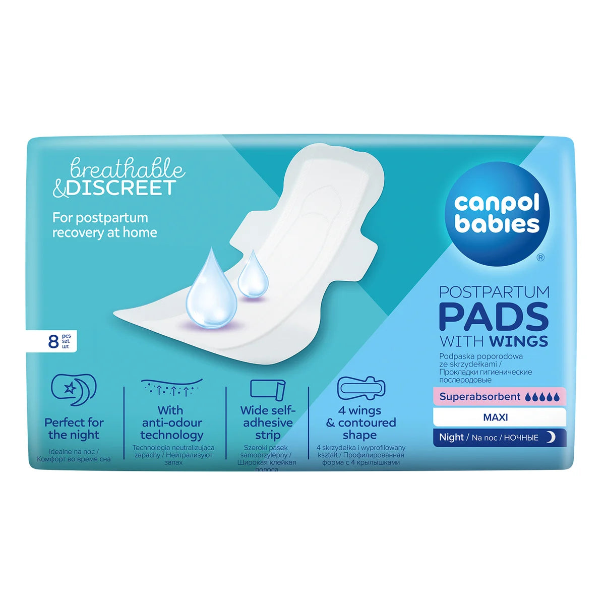 Canpol Babies absorbante postnatale cu aripioare Discreet 8 buc Maxi Night