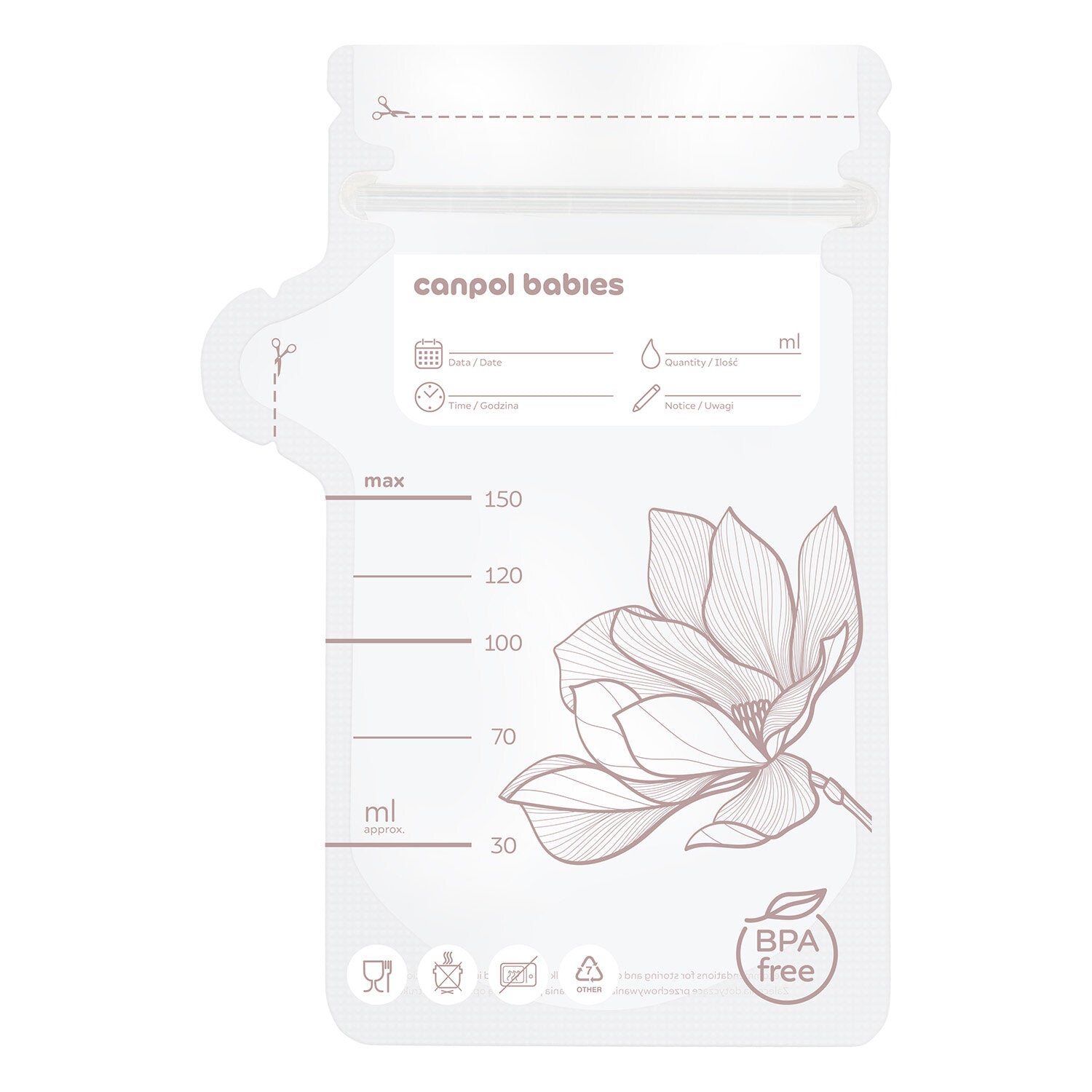 Canpol Babies pungi pentru depozitarea laptelui matern 150 ml 25 buc