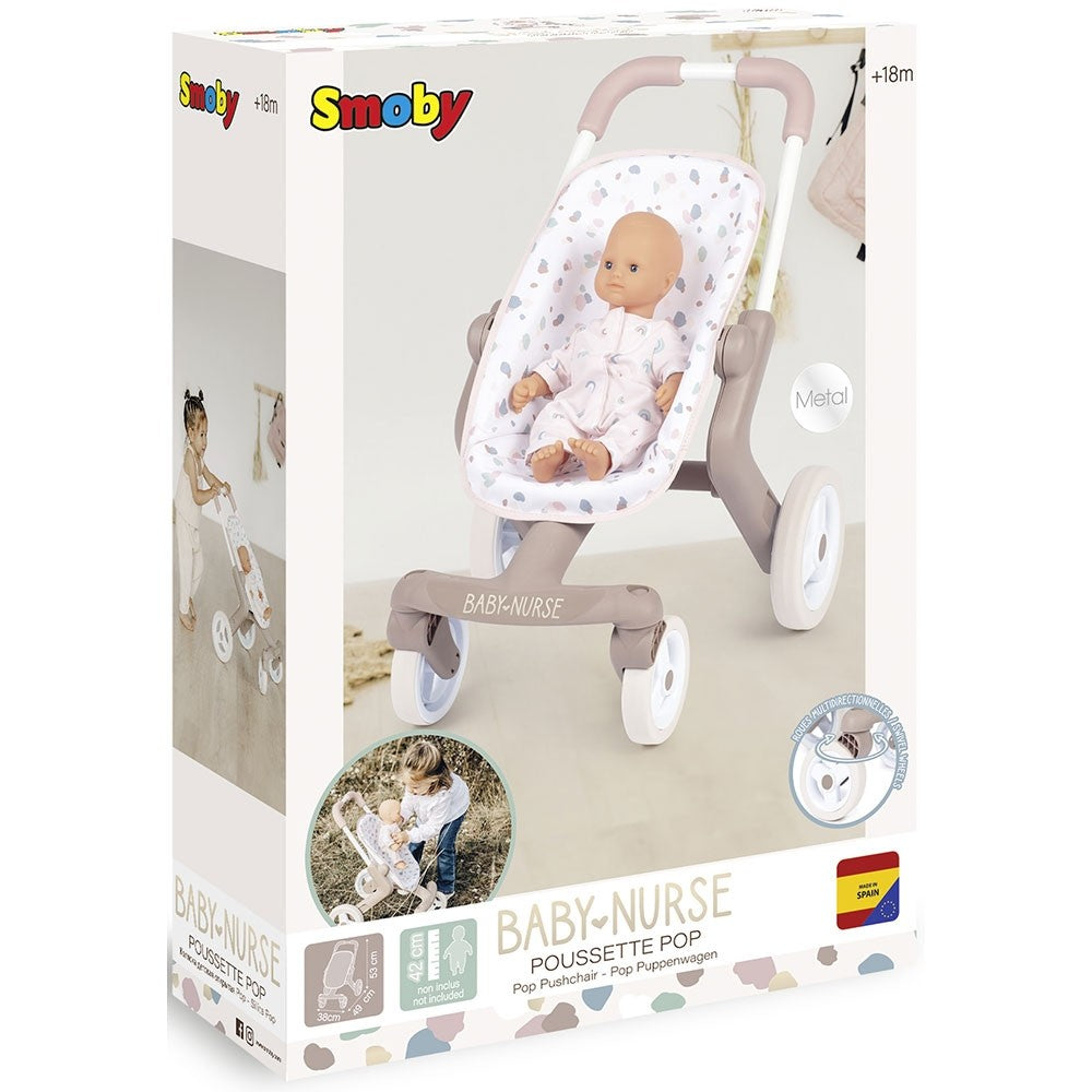 Smoby carucior sport pentru papusi Baby Nurse Poussette Pop 18m+ Crem