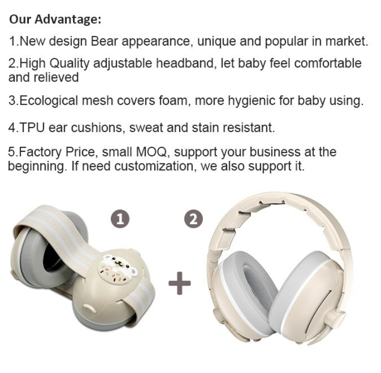 Casti antifonice pentru bebelusi 0-48 luni Gri cu urs polar
