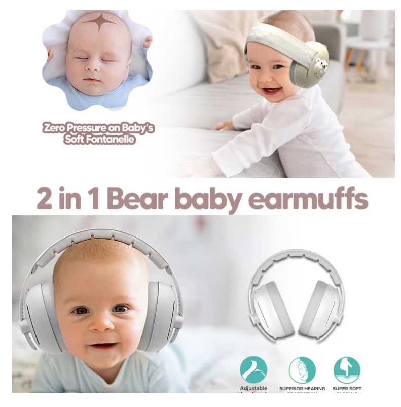 Casti antifonice pentru bebelusi 0-48 luni Gri cu urs polar