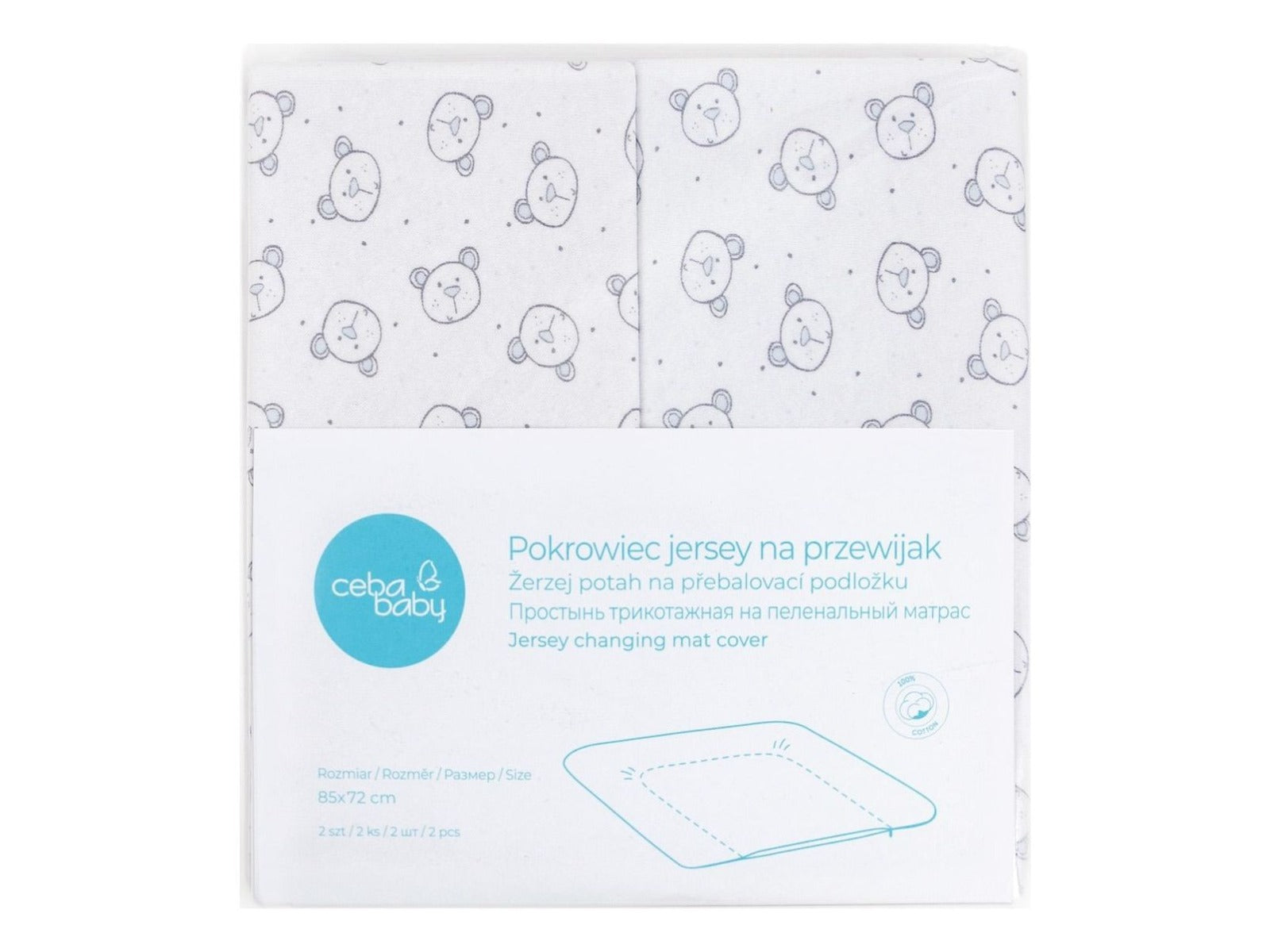 Ceba Baby husa saltea de infasat 50x70-80 set de 2 buc, Teddy Bear Blue-Light grey