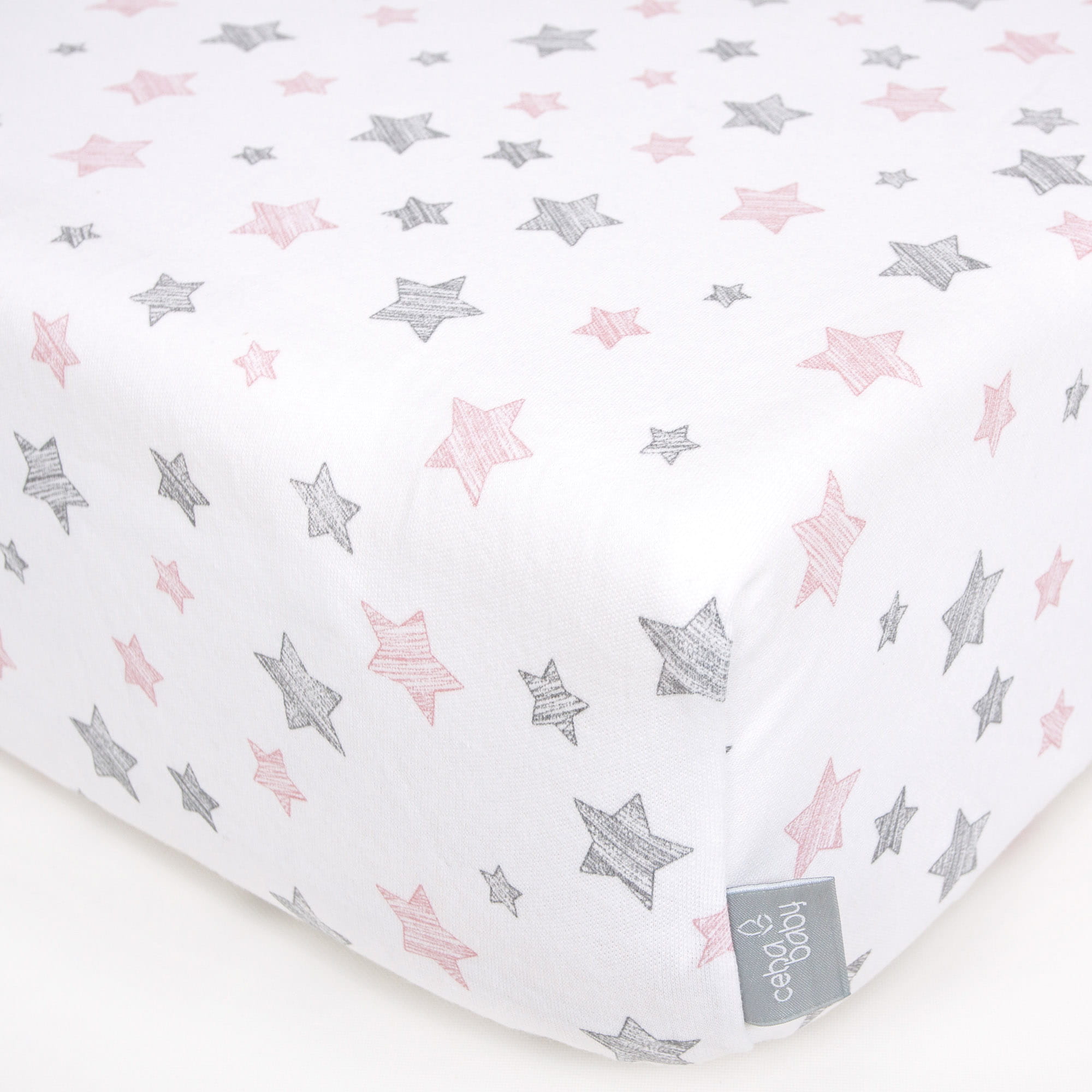 Ceba Baby cearsaf cu elastic 120x60 cm, Pink Stars 01 Imagine principală a produsului