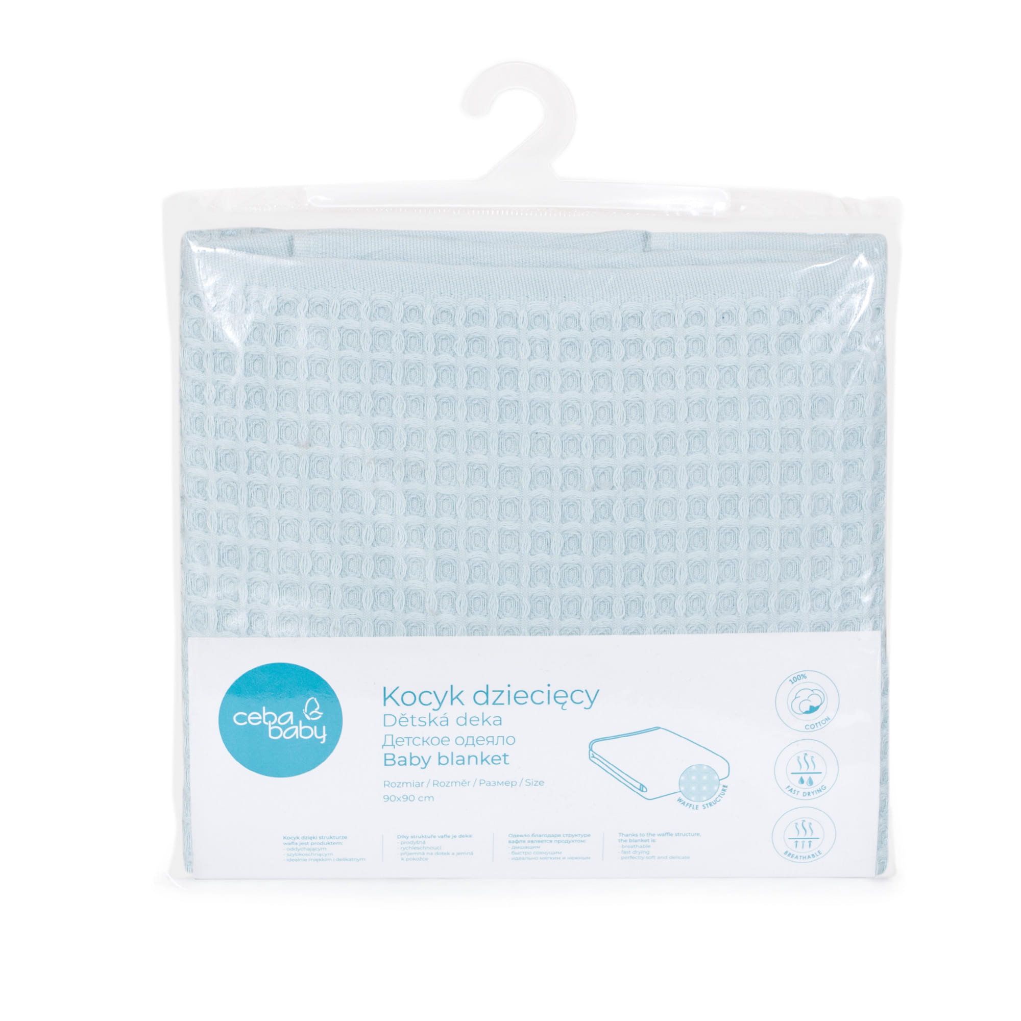 Ceba Baby patura bebelusi 90x90 cm Waffel Line Mist Blue 03