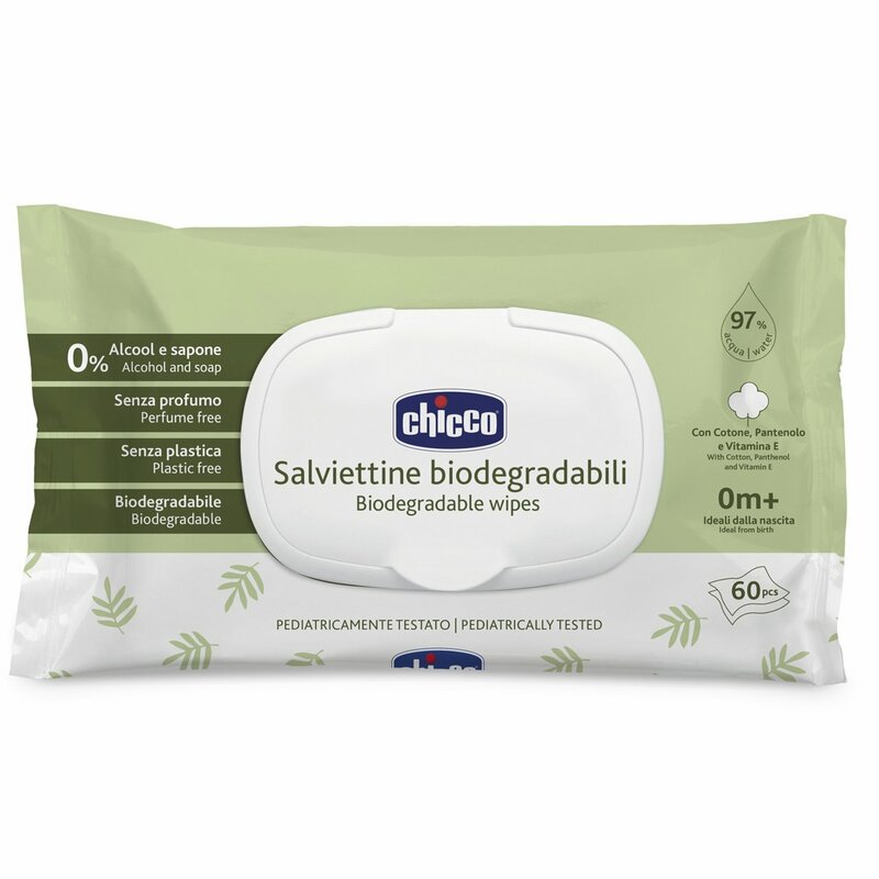 Chicco Baby servetele umede biodegradabile fara parfum 0m+ 60 buc Imagine principală a produsului
