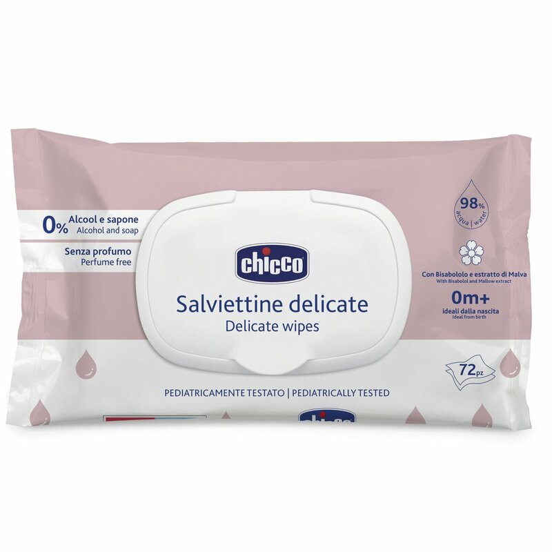 Chicco Baby servetele umede pentru piele sensibilia fara parfum 98% apa 0m+ 72 buc Imagine principală a produsului