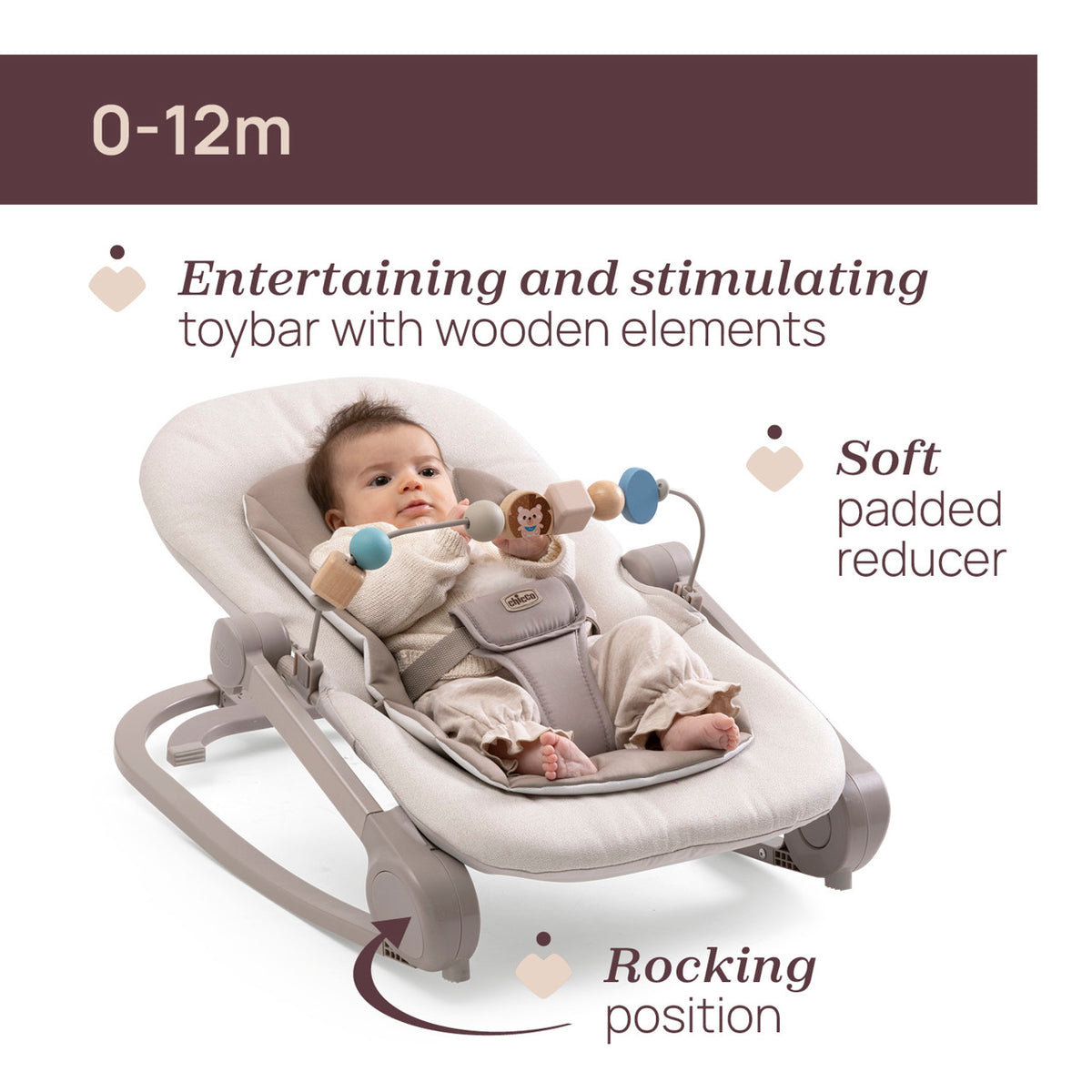 Chicco balansoar Magia Baby cu bara de jucarii 0-18 kg Vanilla