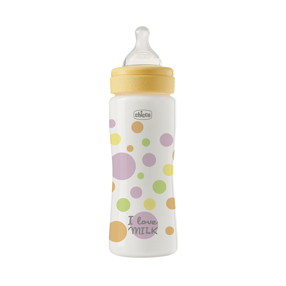Chicco biberon anti-colic Perfect Easy 330 ml 3/4m+ Galben cu buline
