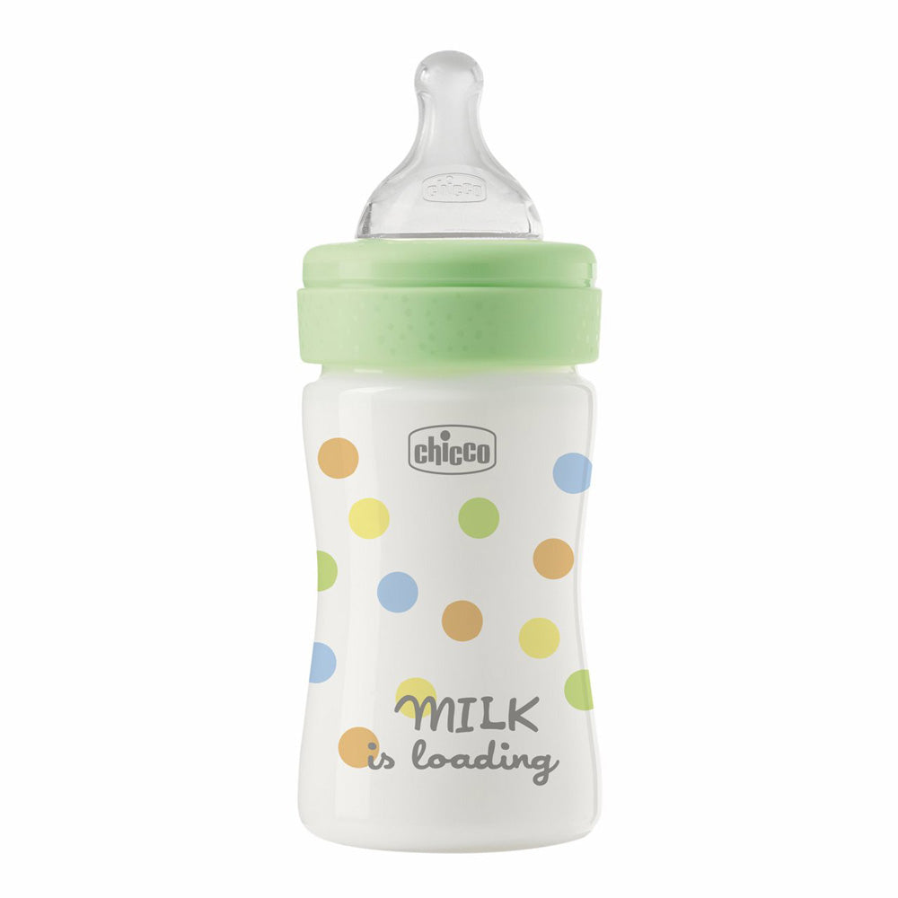 Chicco biberon anti-colic Perfect Easy 150 ml 1/0m+ Unisex Verde cu buline Imagine principală a produsului