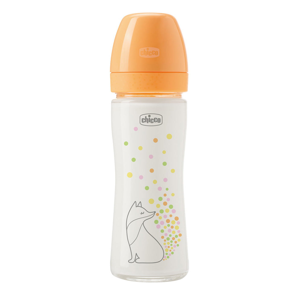 Chicco biberon sticla anti-colic Perfect Easy 240 ml 1/0m+ Portocaliu cu vulpe Imagine secundară a produsului