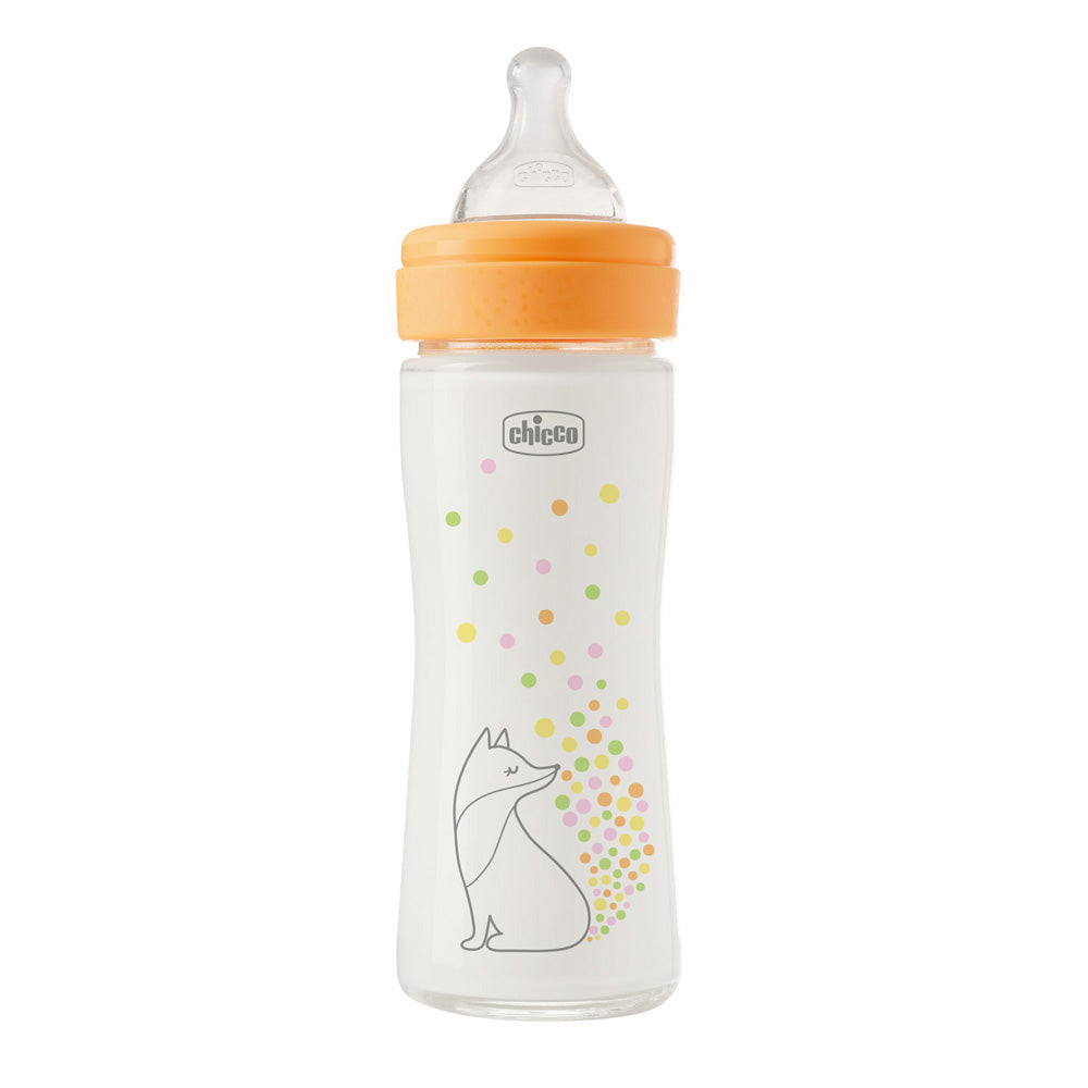 Chicco biberon sticla anti-colic Perfect Easy 240 ml 1/0m+ Portocaliu cu vulpe