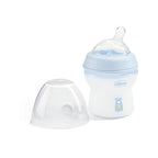 Chicco biberon Natural Feeling 150 ml cu tetina silicon 0m+ Albastru cu ursulet