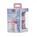Chicco biberon Natural Feeling 150 ml cu tetina silicon 0m+ Roz cu bufnita