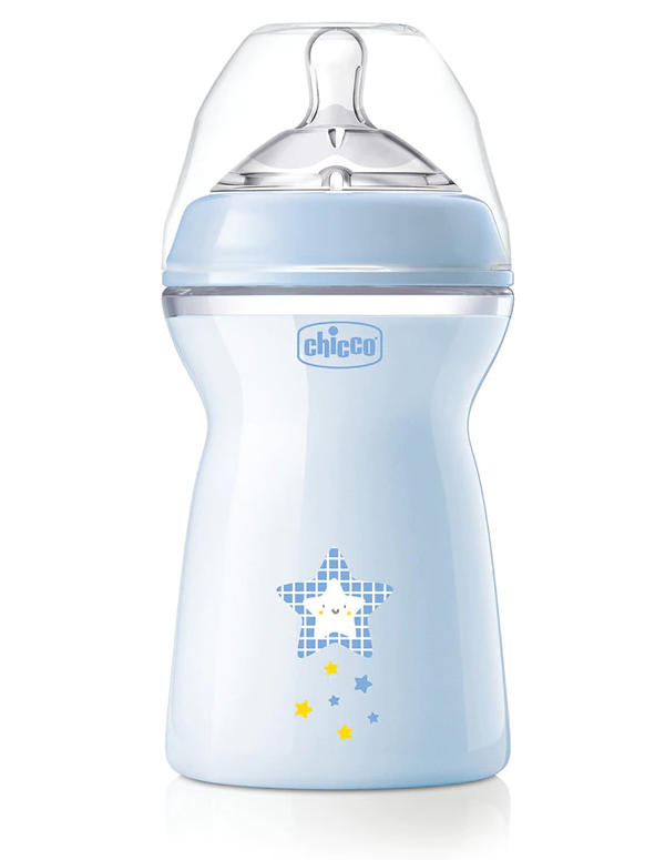 Chicco biberon Natural Feeling tetina silicon flux rapid 330 ml 6m+ Albastru cu stelute Imagine principală a produsului