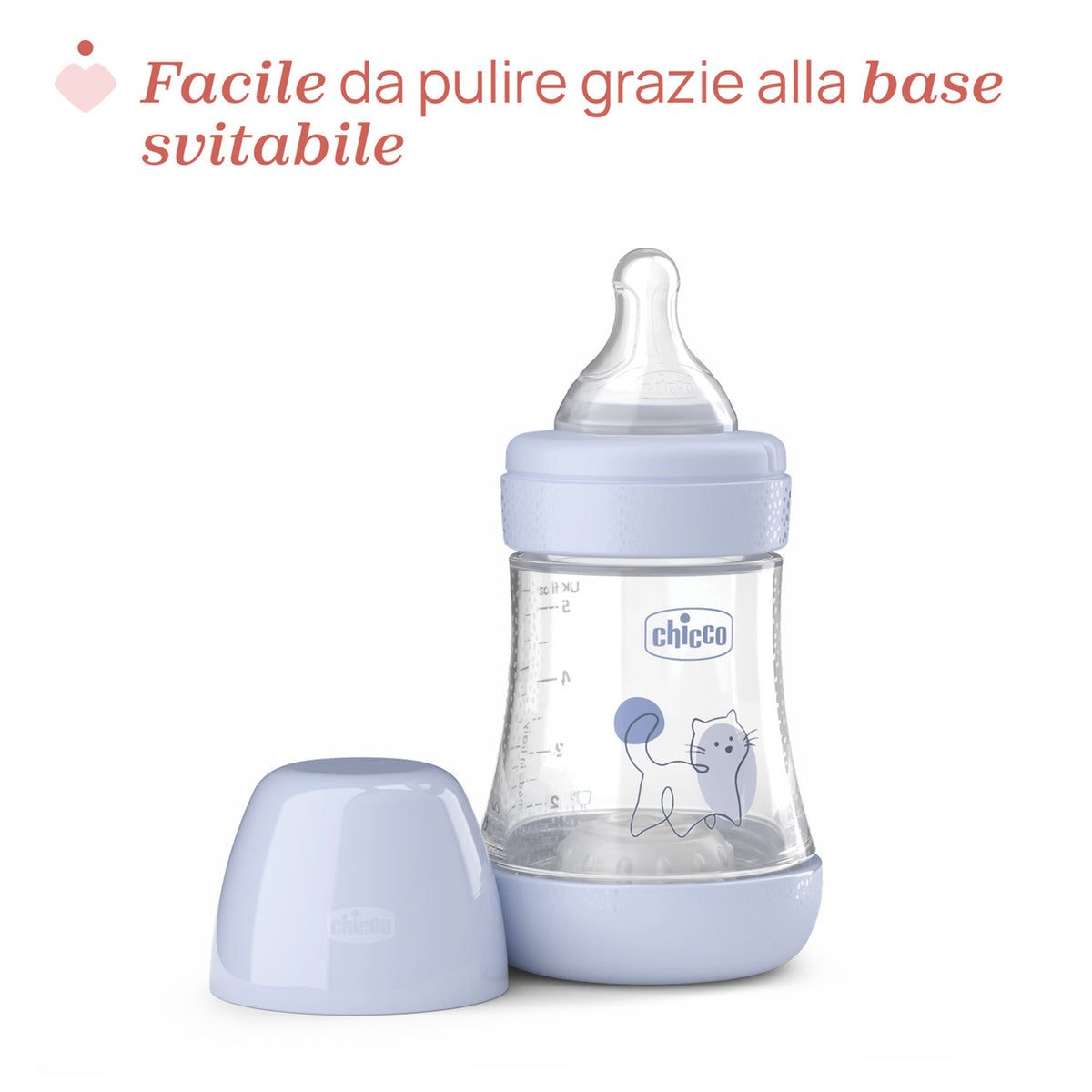 Chicco biberon Perfect 5 cu tetina silicon flux lent 150 ml 0m+ Boy-Albastru cu pisica