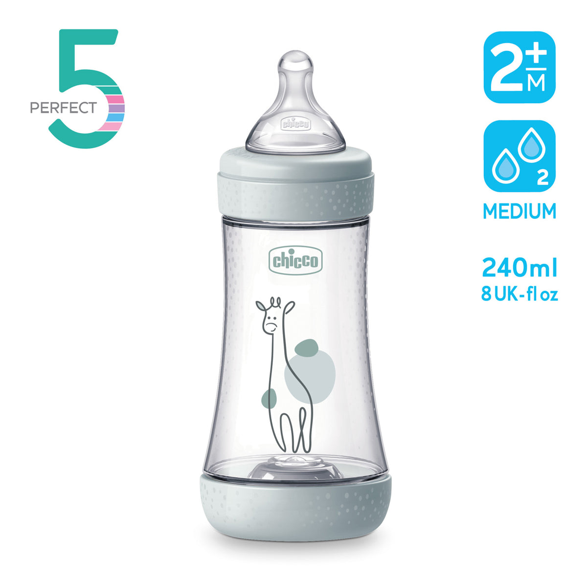Chicco biberon Perfect 5 cu tetina silicon flux mediu 240 ml 2m+ Boy-Albastru cu catel
