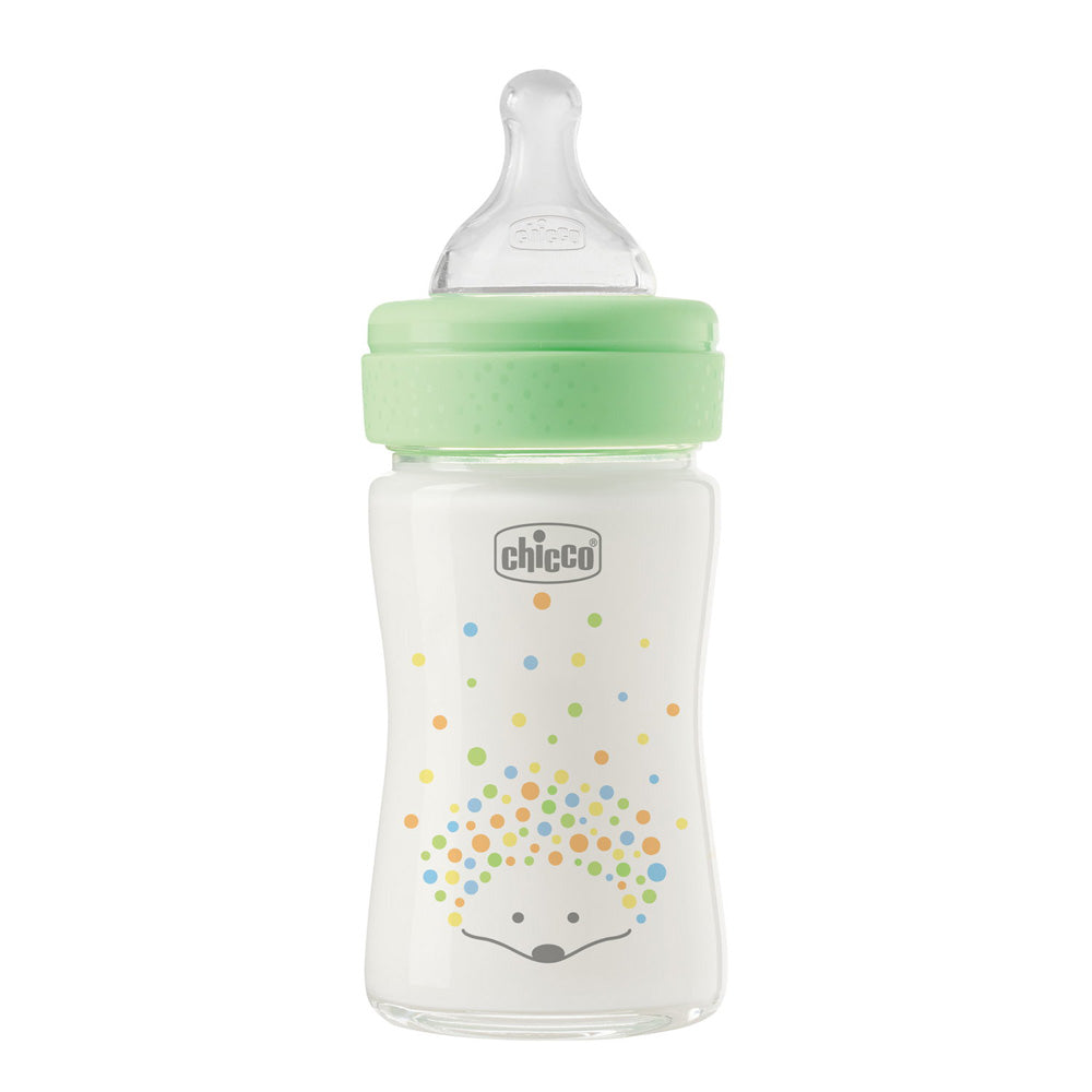 Chicco biberon sticla anti-colic Perfect Easy 150 ml 1/0m+ Verde cu arici Imagine principală a produsului