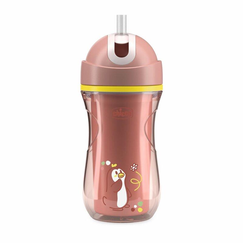 Chicco canita termica cu pai 266 ml Sport Cup 14m+ Pink cu pinguin Imagine principală a produsului