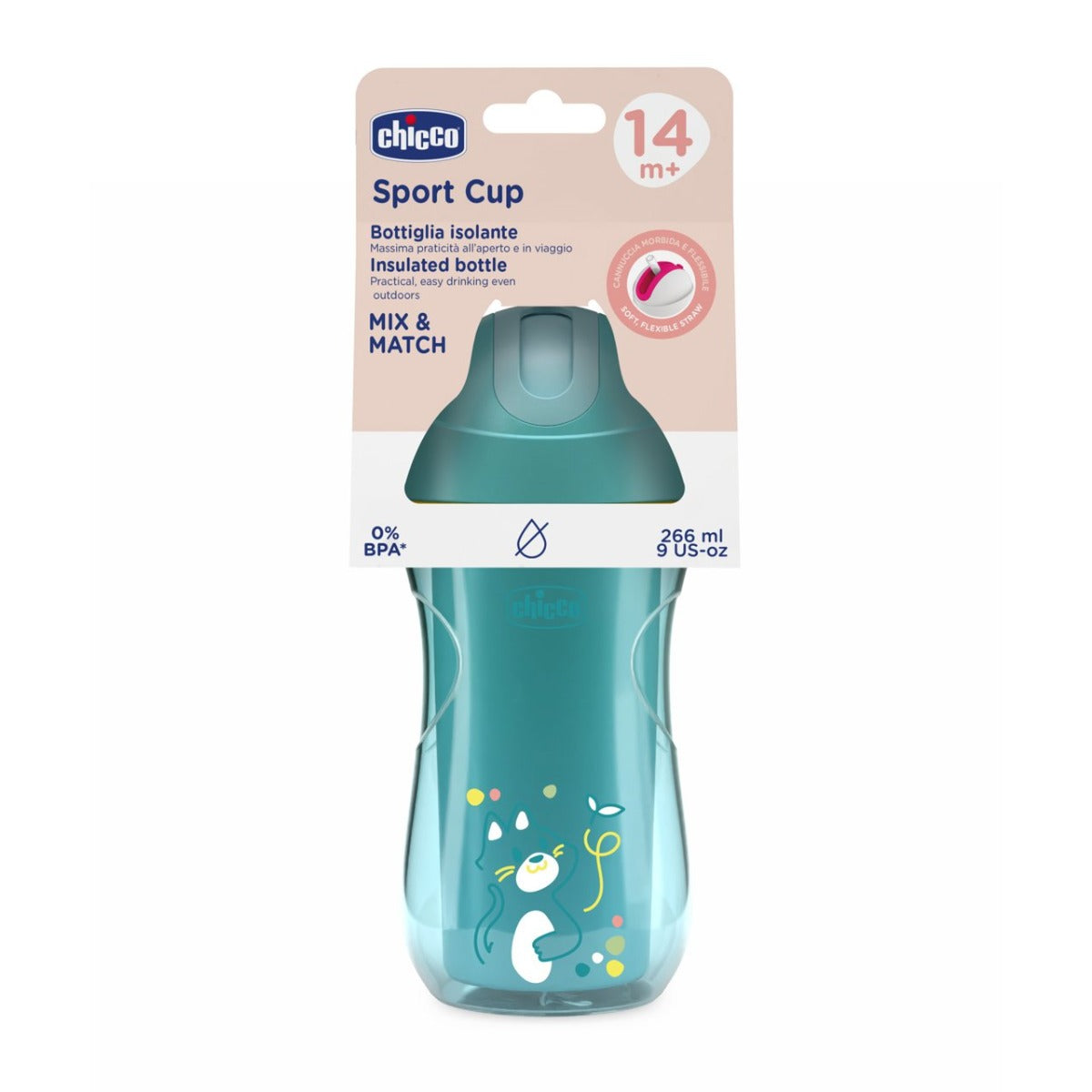 Chicco canita termica cu pai 266 ml Sport Cup 14m+ Turquise
