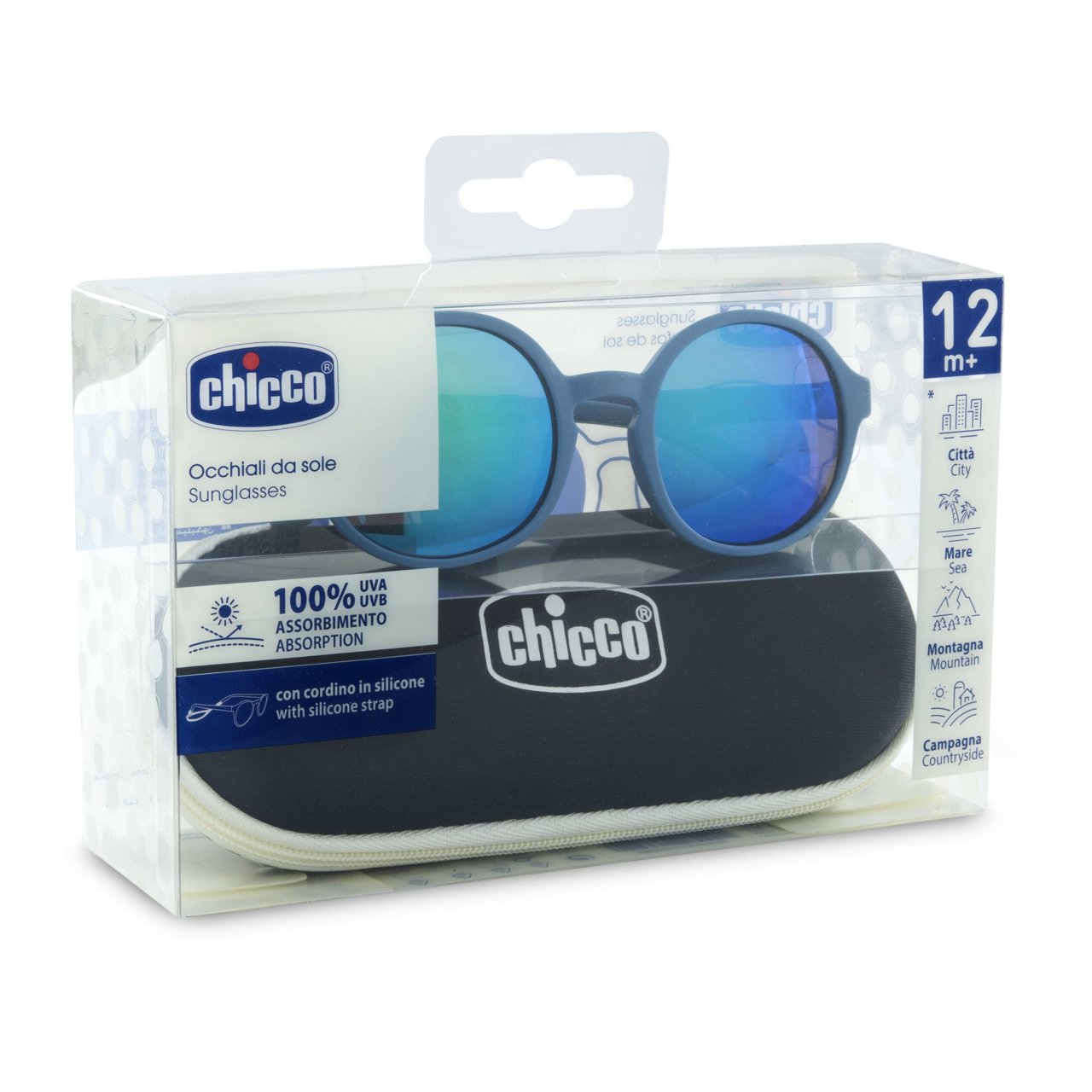 Chicco ochelari de soare cu banda silicon si protectie UVA/UVB 12m+ Blue Imagine principală a produsului