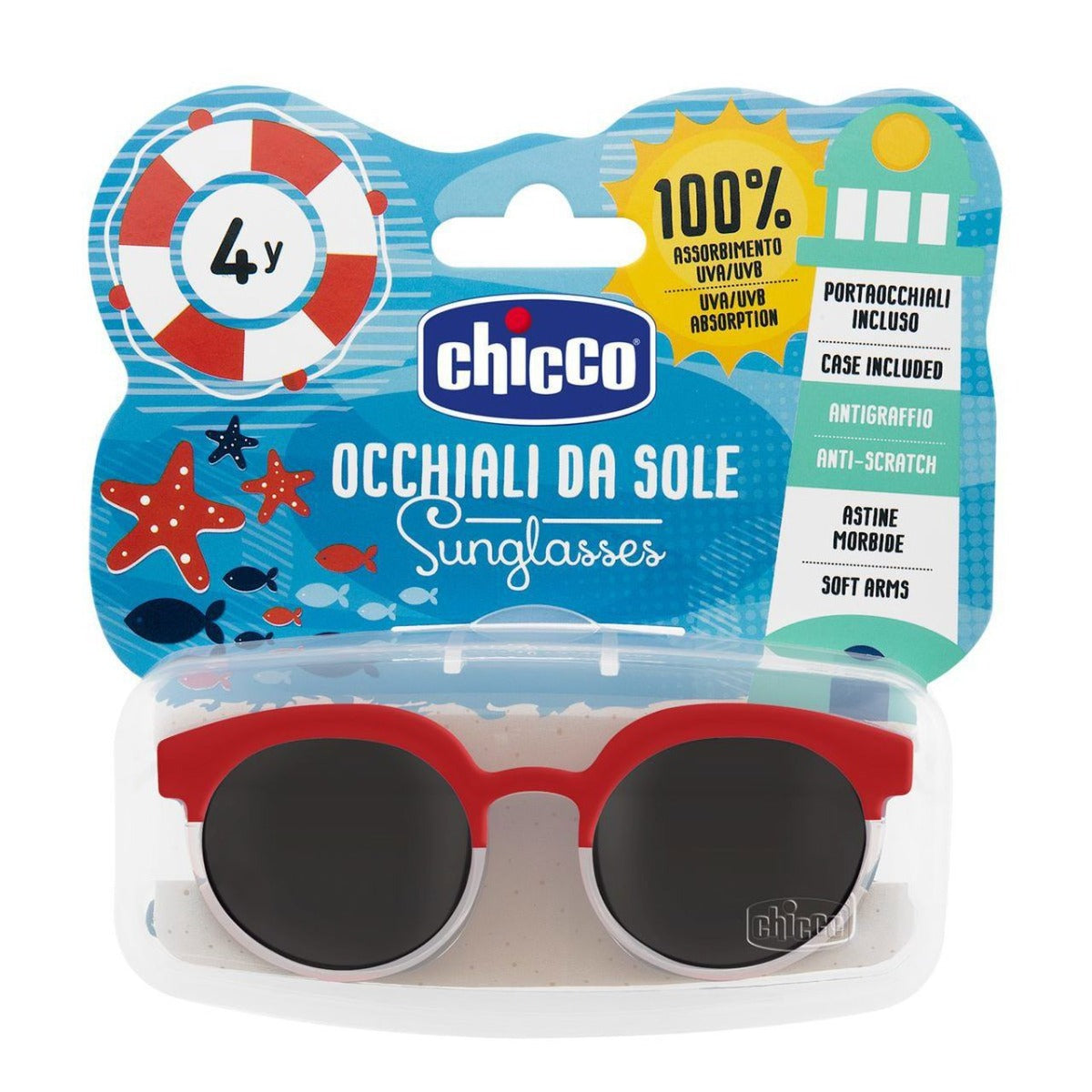 Chicco ochelari de soare filtru UVA si UVB 4-6 ani Rosu cu albastru