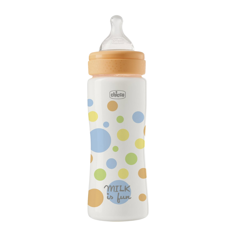 Chicco biberon anti-colic Perfect Easy 330 ml 3/4m+ Portocaliu cu buline Imagine principală a produsului